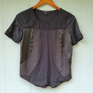 J. Crew Paneled Solid Black Mixed Media Top SS XS